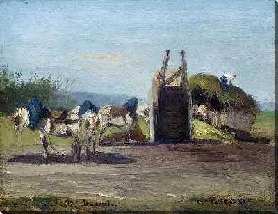 Картина Белые лошади и телеги (1862)