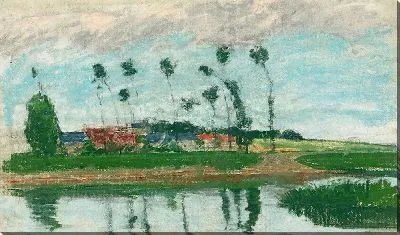 Картина Деревня на берегу пруда (около 1869 г.)