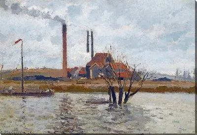 Картина Фабрика в Сен-Уан-Ломоне, Разлив Уазы (1873 г.)