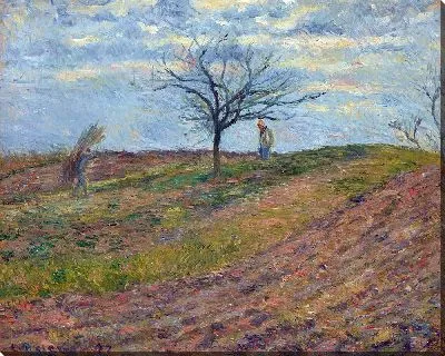 Картина Вспаханная земля зимой с мужчиной, несущим узел (1877 г.)