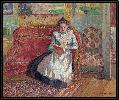 Картина Жанна Писсарро, известная как Кокотта, читает (1899)