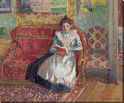 Картина Жанна Писсарро, известная как Кокотта, читает (1899)