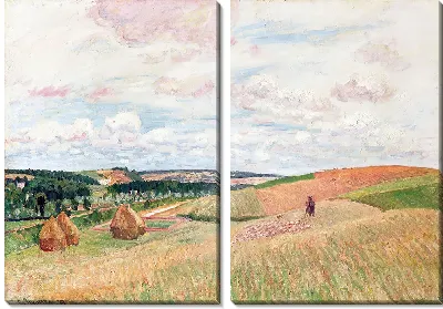 Картина Кото де Тьервиль, стога сена, пастух и стадо (1897)