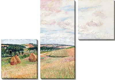 Картина Кото де Тьервиль, стога сена, пастух и стадо (1897)