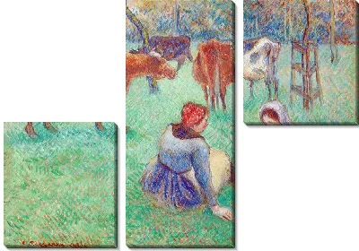 Картина Сидящие крестьянки, охраняющие коров (1886 г.)