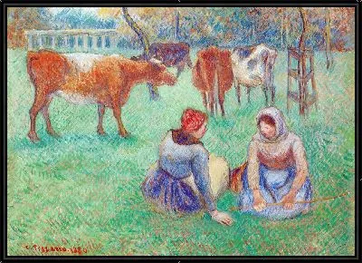 Картина Сидящие крестьянки, охраняющие коров (1886 г.)