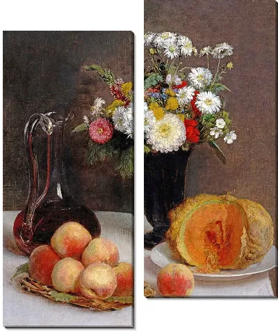 Натюрморт с графином, цветами и фруктами