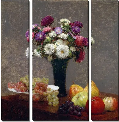 Картина Астры и фрукты на столе