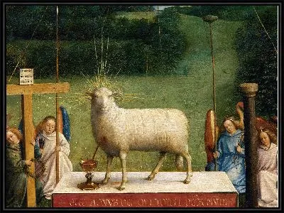 Гентский алтарь «Поклонение мистическому агнцу», фрагмент агнца