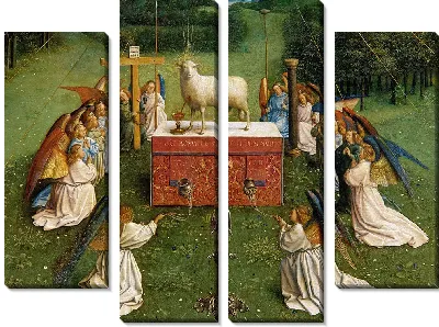 Гентский алтарь «Поклонение мистическому Агнцу», фрагмент Агнца с коленопреклоненными ангелами