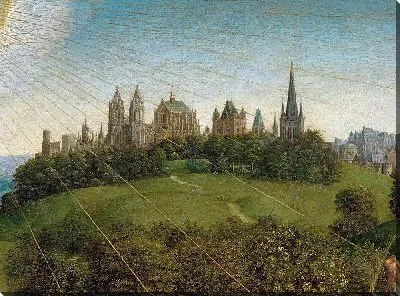 Гентский алтарь «Поклонение мистическому агнцу», фрагмент зданий на заднем плане-3