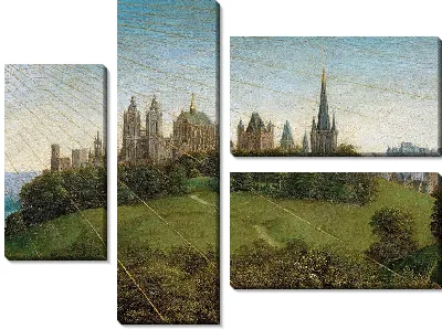 Гентский алтарь «Поклонение мистическому агнцу», фрагмент зданий на заднем плане-3