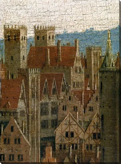 Картина Гентский алтарь «Поклонение мистическому агнцу», фрагмент города на заднем плане-4