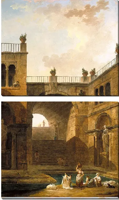 Картина Архитектурная сцена с женщинами, стирающими белье в бассейне