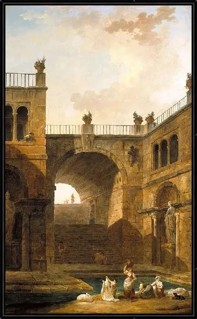 Картина Архитектурная сцена с женщинами, стирающими белье в бассейне