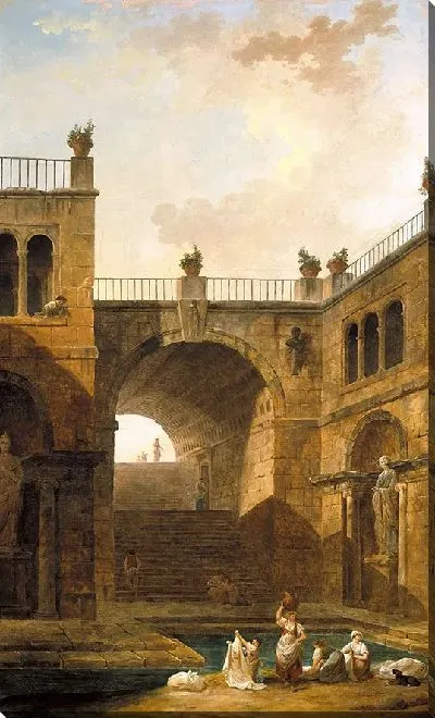 Картина Архитектурная сцена с женщинами, стирающими белье в бассейне