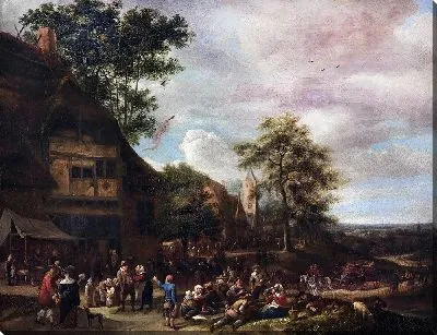 Картина Веселье жителей деревни возле гостиницы