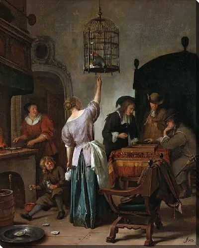 Картина Интерьер с женщиной, кормящей попугая, известный как «Клетка для попугая»