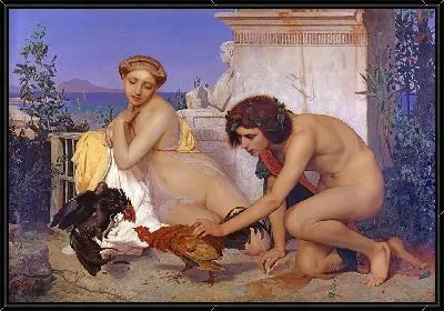 Молодые греки посещают петушиные бои