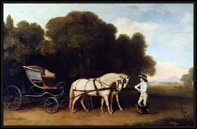 Картина Фаэтон с парой кремовых пони и конюхом