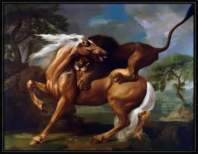 Лев нападает на лошадь