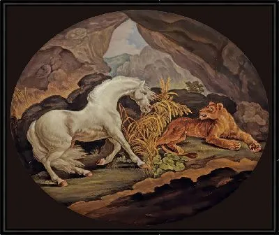 Картина Лошадь, напуганная львицей