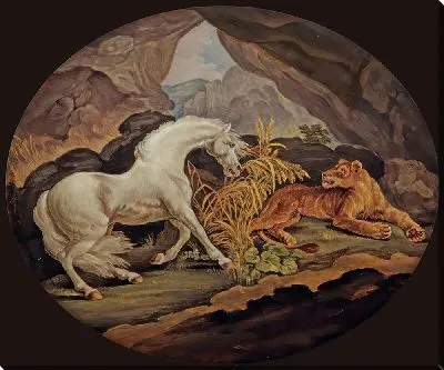 Картина Лошадь, напуганная львицей