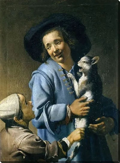 Картина Молодежь играет с кошкой