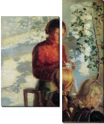 Двух маленьких девочек учат шитью