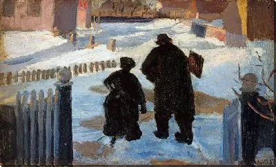 Картина Майкл Анчер направляется в свою студию в сопровождении органистки Хелен Кристенсен