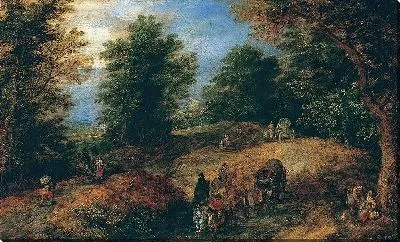 Картина Пейзаж с путниками на лесной тропе