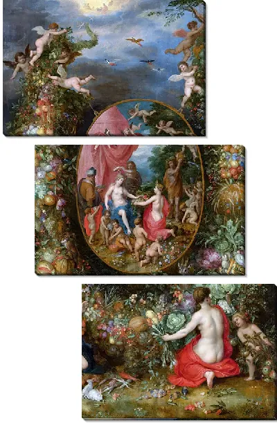 Картина Гирлянда из фруктов, окружающая изображение Кибелы, получающей дары от олицетворений четырех времен года.