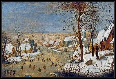 Зимний пейзаж с конькобежцами и ловушкой для птиц