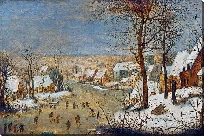 Зимний пейзаж с конькобежцами и ловушкой для птиц