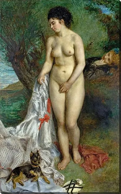 Картина Купальщица с собакой породы гриффон — Лиза на берегу Сены