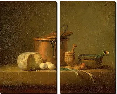 Картина Натюрморт с медным горшком, сыром и яйцами