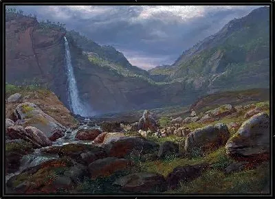 Картина Водопад Фейге (Фейгефоссен), Люстер-фьорд, Норвегия