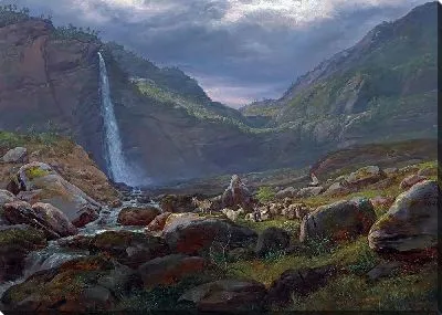 Картина Водопад Фейге (Фейгефоссен), Люстер-фьорд, Норвегия