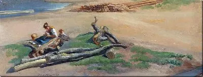 Картина Женщина и ребенок на берегу реки