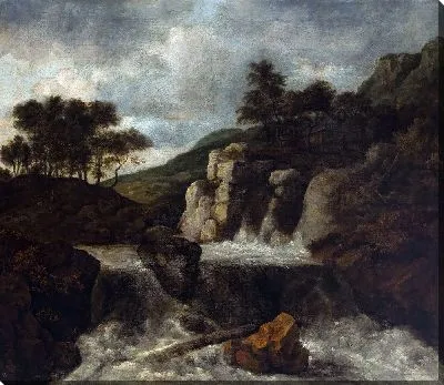 Картина Водопад в скалистом и горном ландшафте