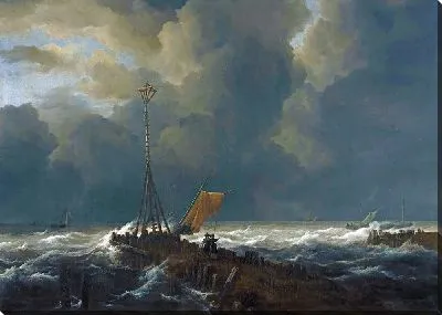 Картина Бурное море у причала