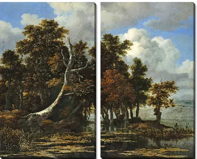 Картина Дубы у озера с кувшинками