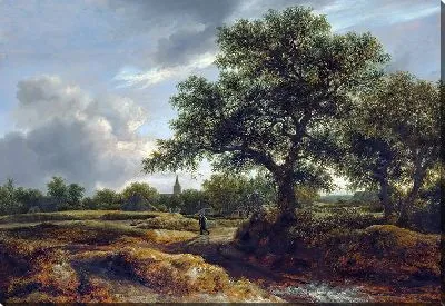 Картина Пейзаж с деревней вдалеке