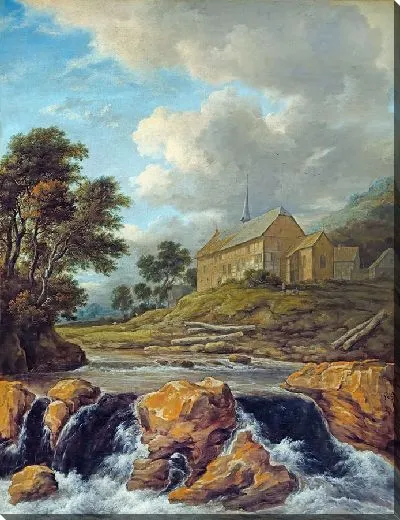 Картина Пейзаж с церковью у ручья