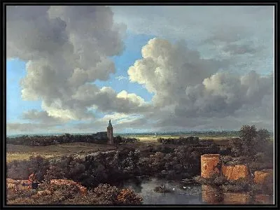 Пейзаж с разрушенным замком и церковью