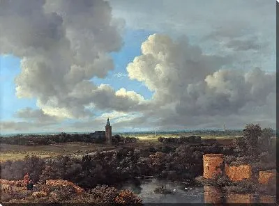 Картина Пейзаж с разрушенным замком и церковью