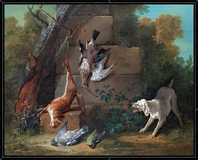 Собака охраняет мертвую дичь