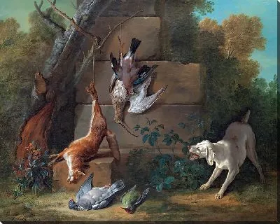 Собака охраняет мертвую дичь