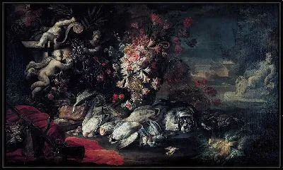 Природа смерти со стрелковым снаряжением и цветами II