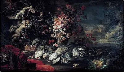 Природа смерти со стрелковым снаряжением и цветами II